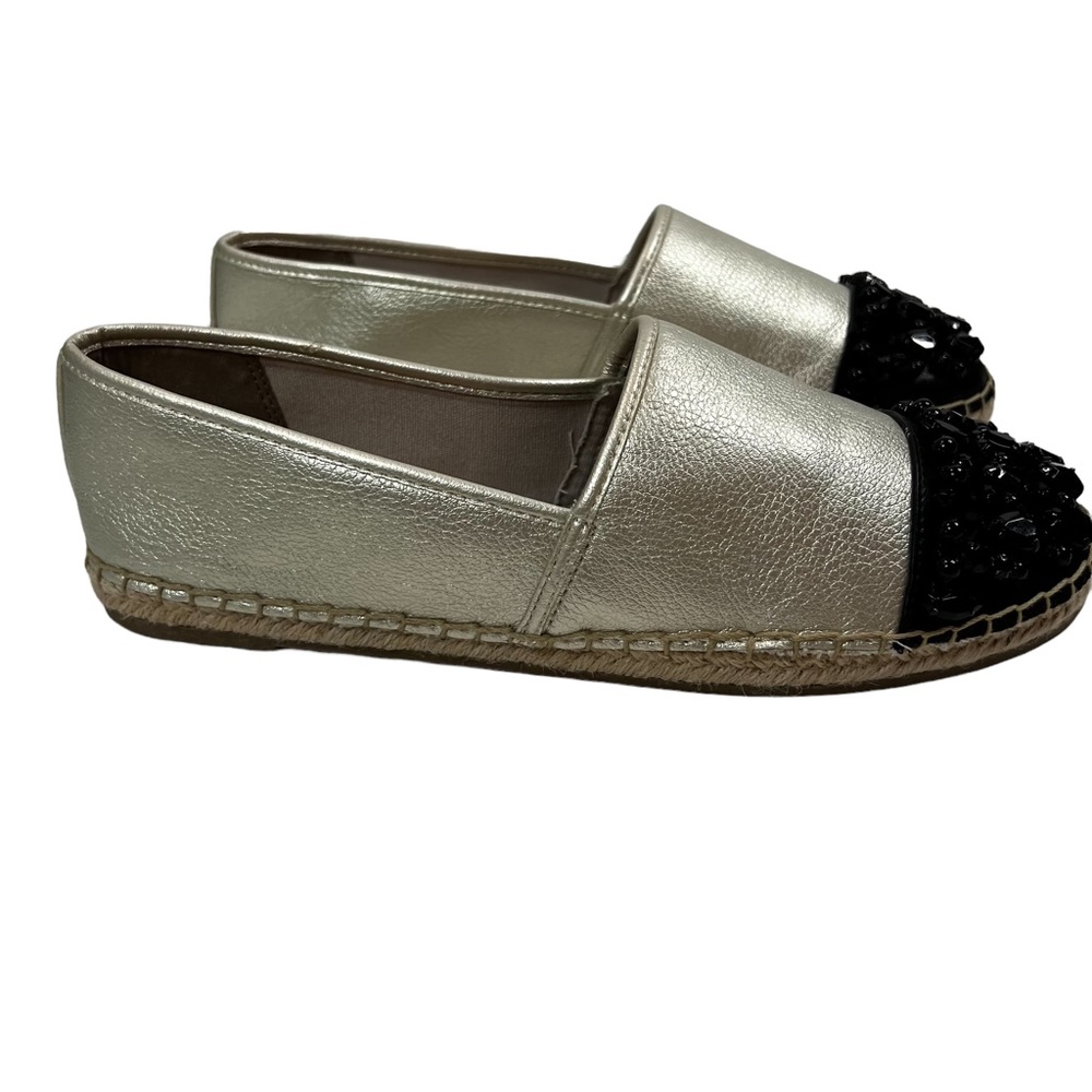 Circus Sam Edelman Loretta Size 9 Gold Metallic Black Embellished Espadrille - Picture 2 of 11